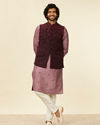 alt message - Manyavar Men Grape Wine and Lilac Kurta Jacket Set image number 3